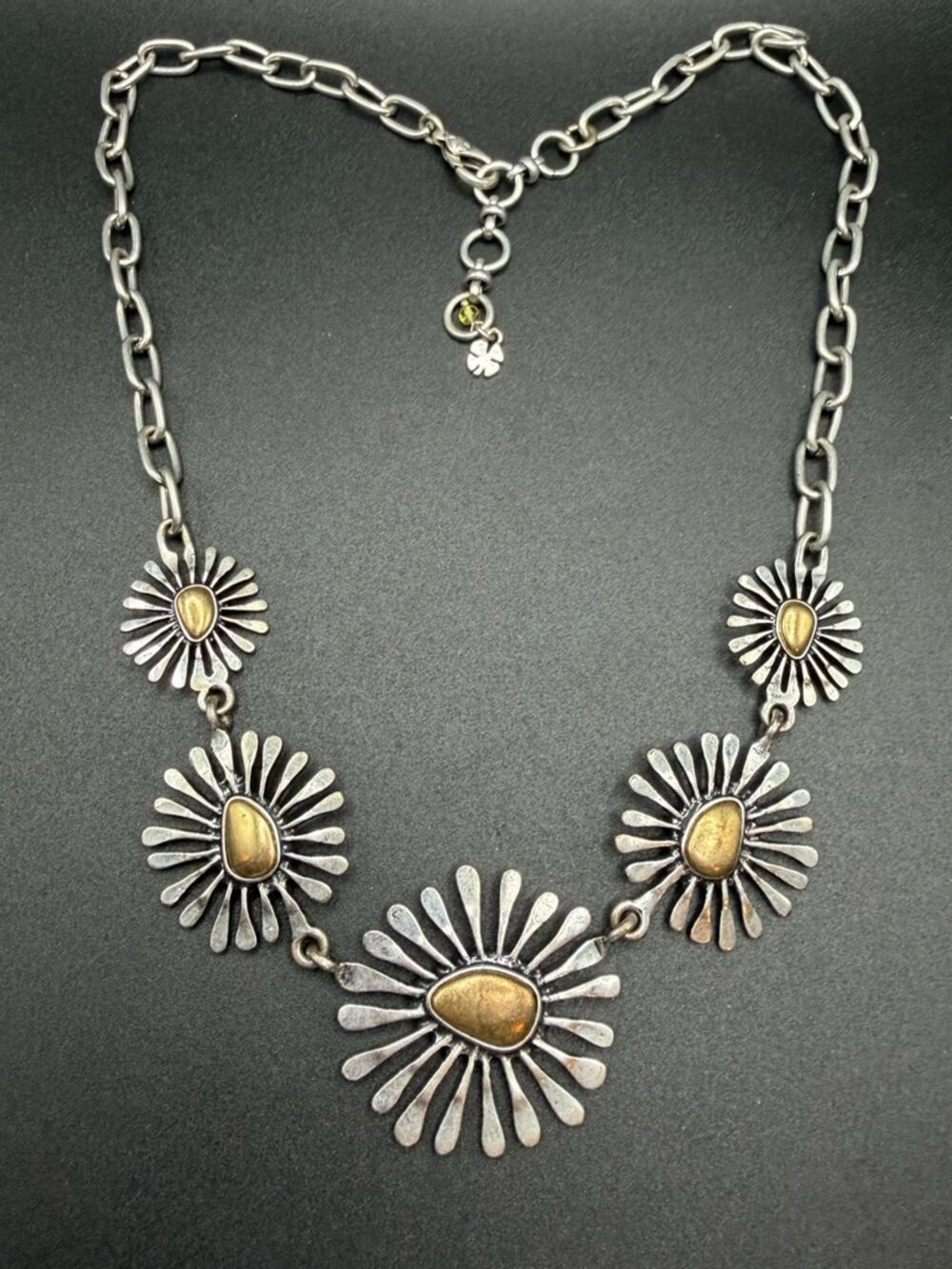 Lucky Brand Necklace Modernists Daisy Flower Boho Bib Statement #460 silver gold